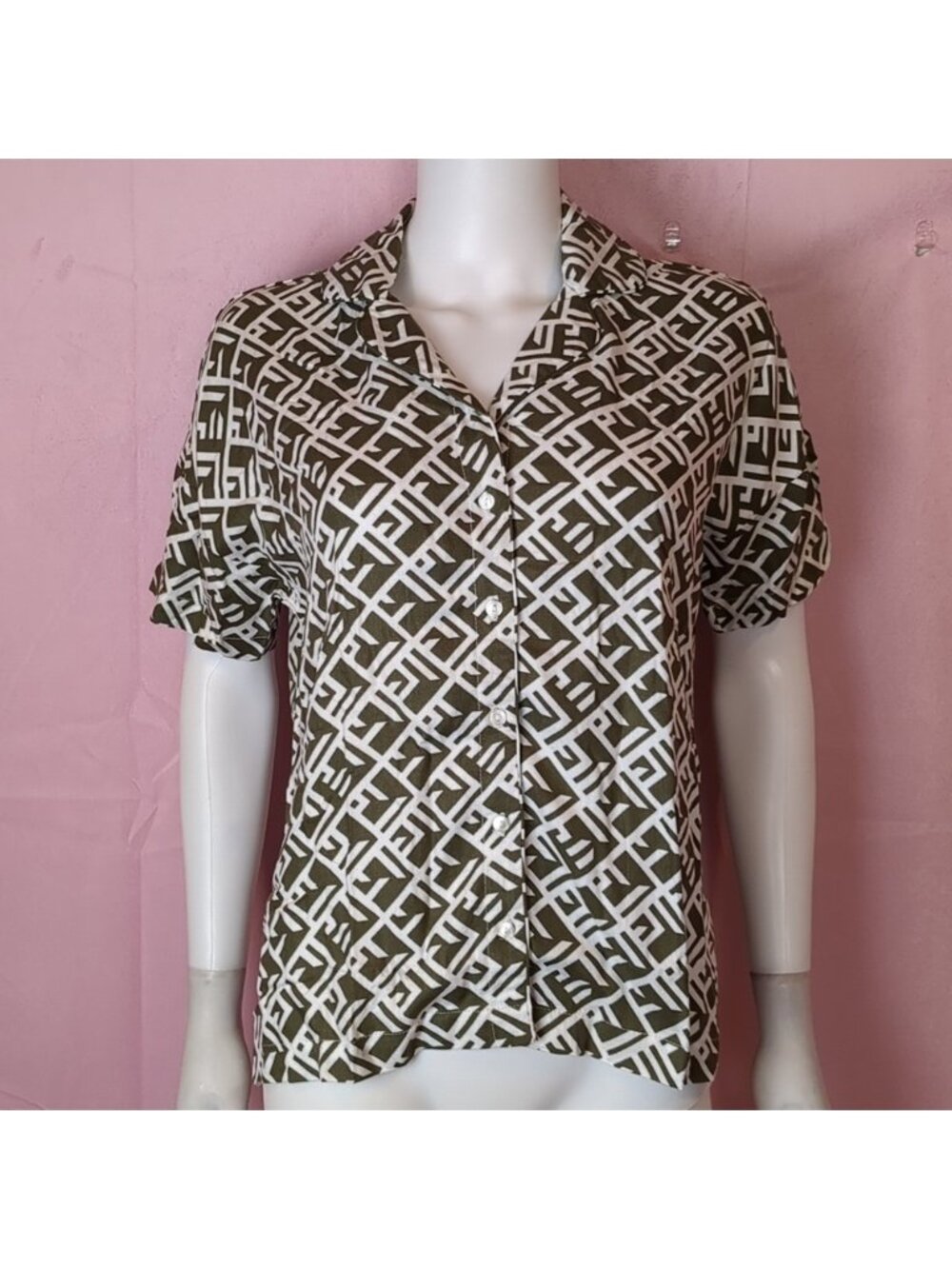 Noisy May Khaki Green Button Up Shirt Sleeve Boyfriend Shirt size XS